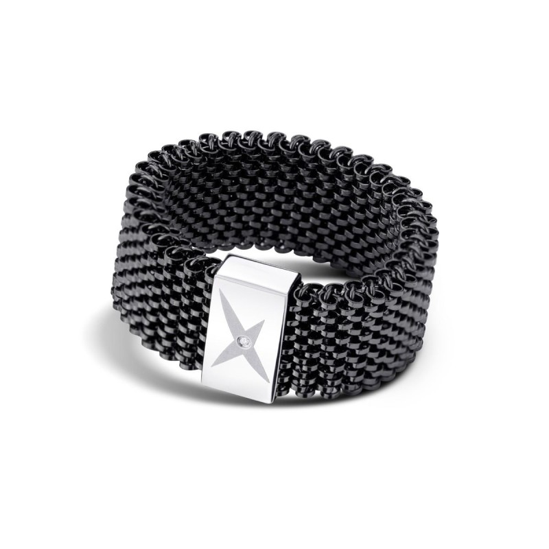 BAGUE FEMME MAUBOUSSIN ACIER OR BLANC 750/000 ET DIAMANT "J'AI CE BONHEUR"