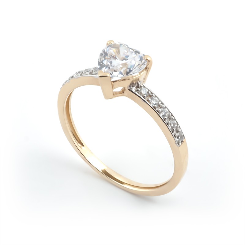 Bague coeur type solitaire accompagné Carador Or 375/000 et Oxyde de zirconium