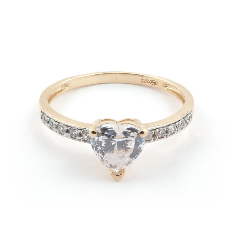 Bague coeur type solitaire accompagné Carador Or 375/000 et Oxyde de zirconium