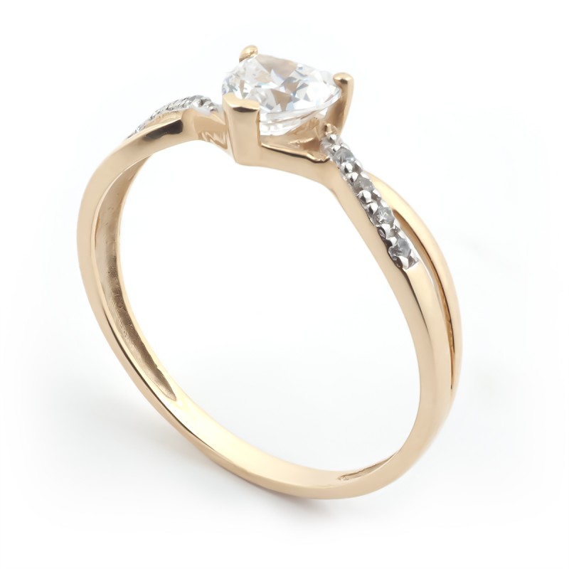 Bague Solitaire  cœur accompagné Carador Or 375/000 et Oxyde de zirconium