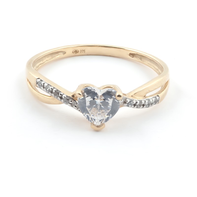 Bague Solitaire  cœur accompagné Carador Or 375/000 et Oxyde de zirconium
