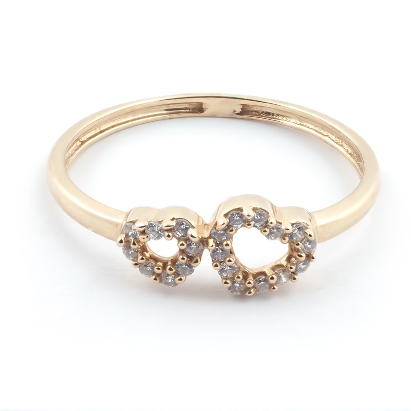 Bague double cœur femme Carador Or 375/000 et Oxyde de zirconium