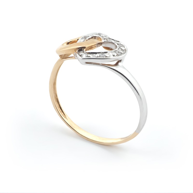 Bague double cœur femme Carador Or 375/000 et Oxyde de zirconium