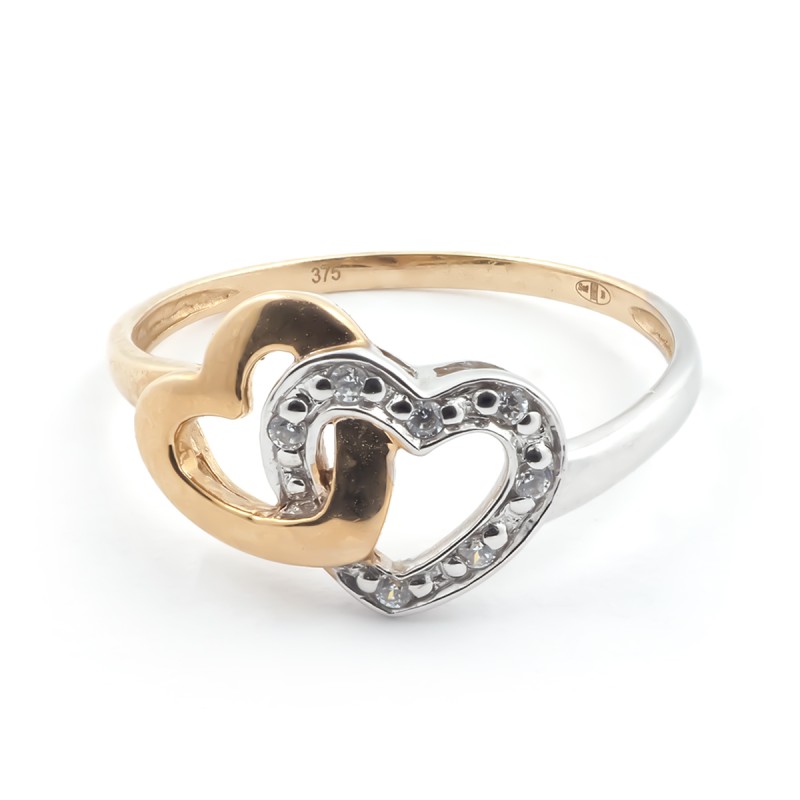 Bague double cœur femme Carador Or 375/000 et Oxyde de zirconium