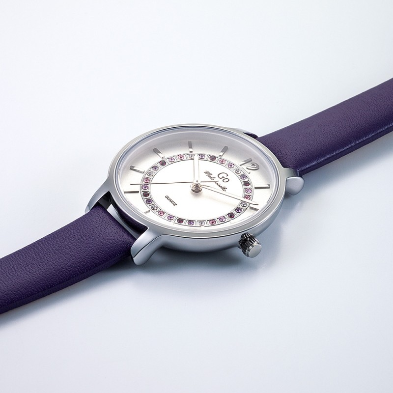 MONTRE GO  BRACELET CUIR VIOLET BOITIER ARGENTE
