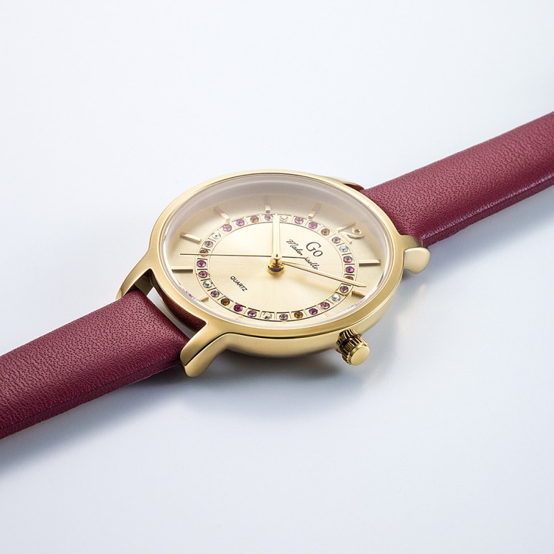 MONTRE GO  BRACELET CUIR rouge BOITIER doré
