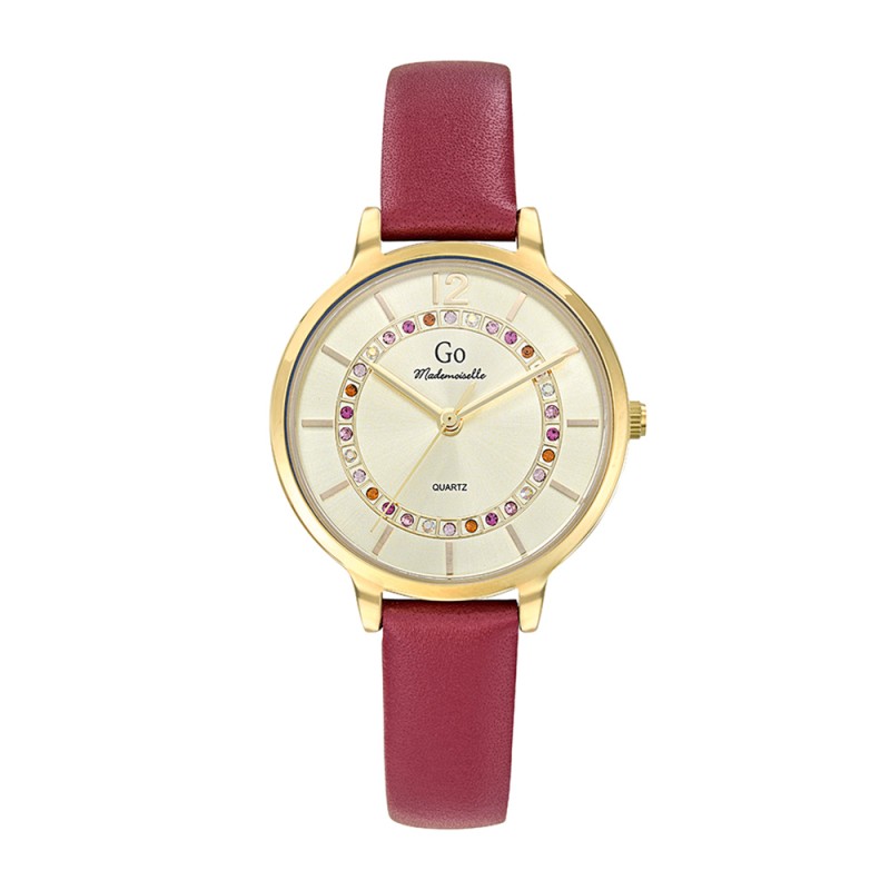 MONTRE GO  BRACELET CUIR rouge BOITIER doré