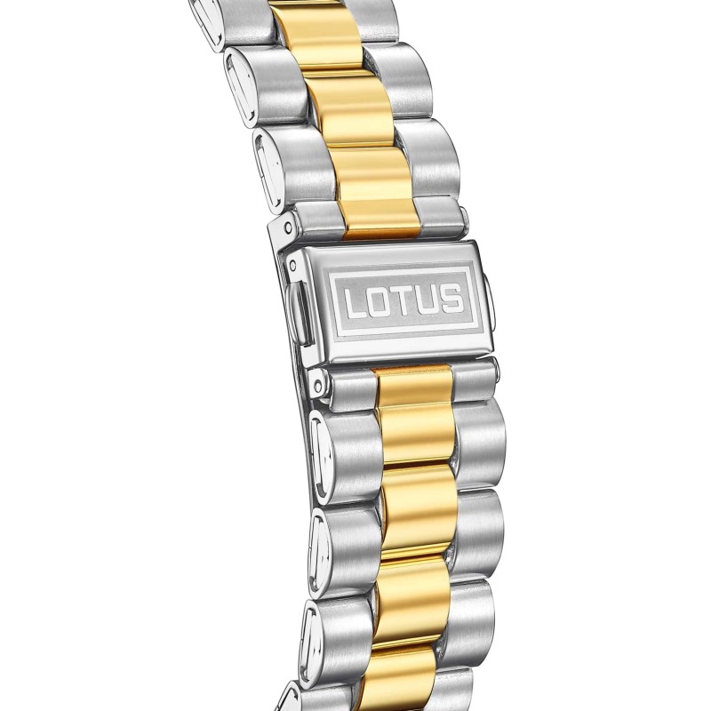 Montre Lotus homme bracelet acier bicolore fond bleu index dorés