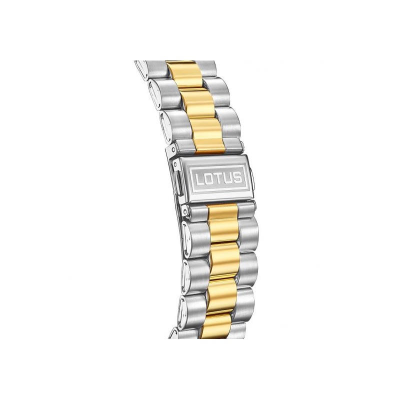 Montre Lotus homme bracelet acier bicolore fond vert index dorés