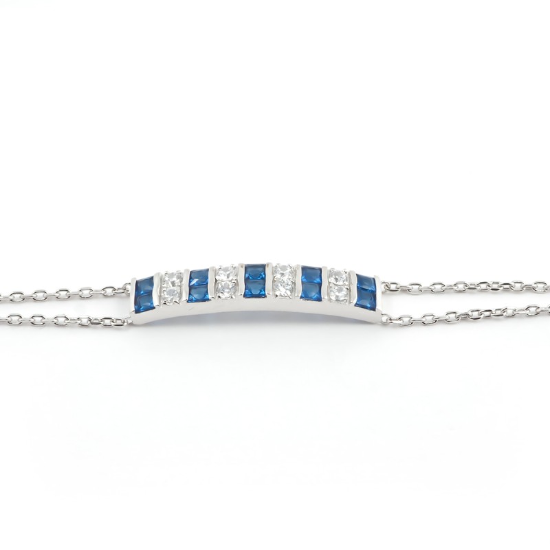Bracelet femme fantaisie en argent oxydes blanc et bleu