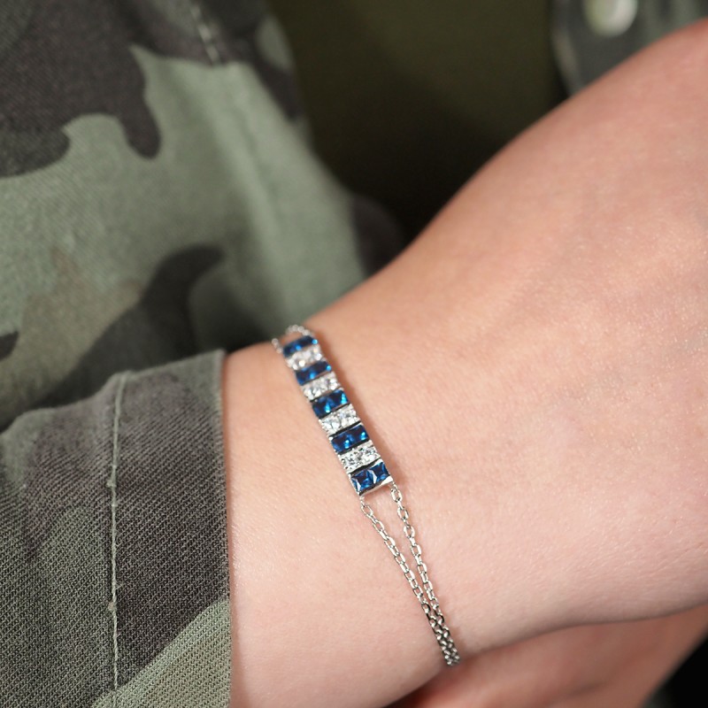 Bracelet femme fantaisie en argent oxydes blanc et bleu