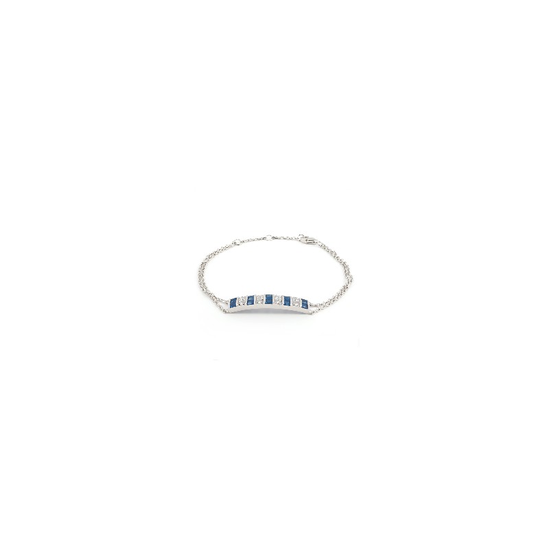Bracelet femme fantaisie en argent oxydes blanc et bleu