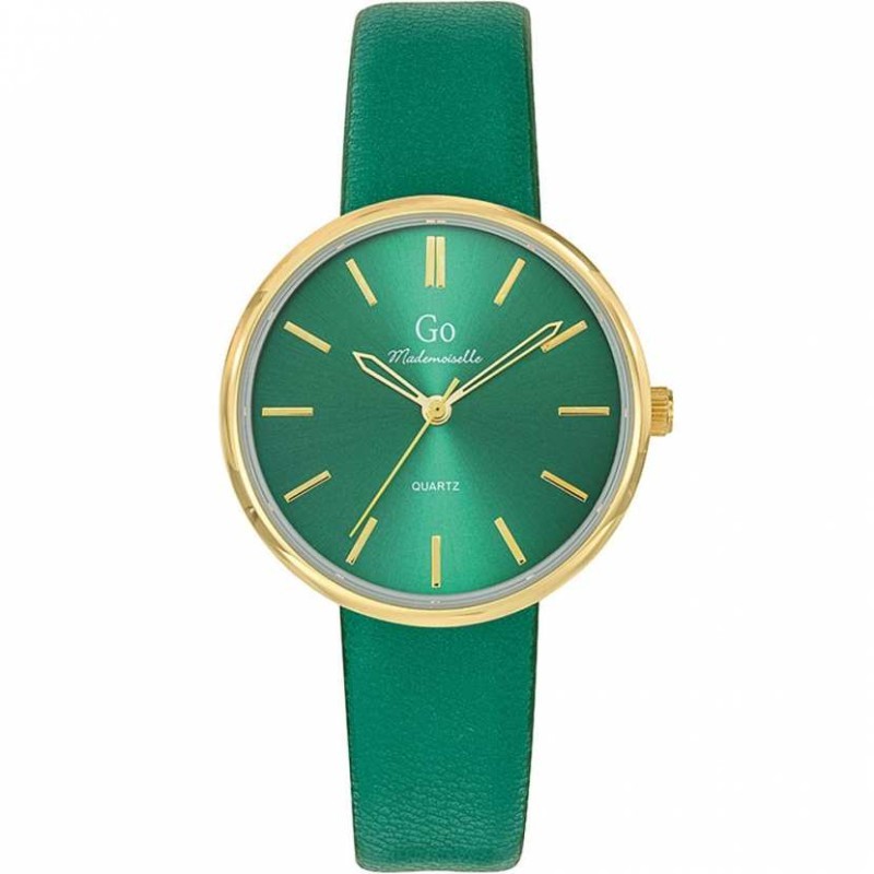 Montre Go Femme Acier Doré Cuir Vert