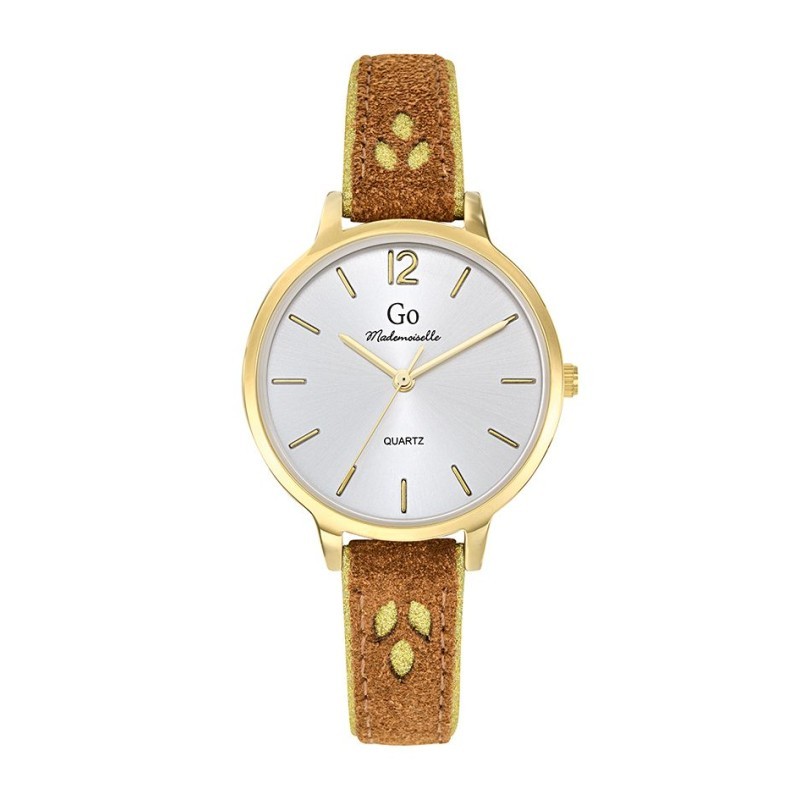 Montre Go Femme Acier Doré Cuir Marron