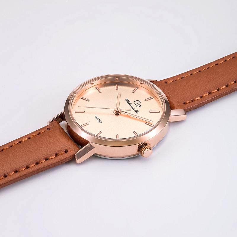 Montre Go femme bracelet cuir marron