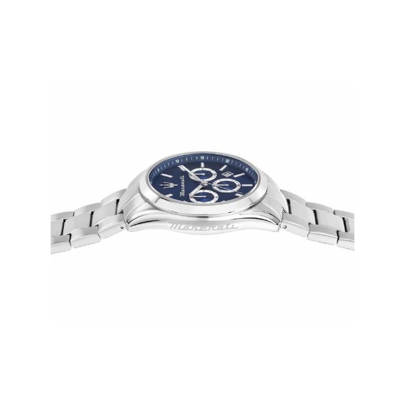 Montre Homme Maserati Attrazione acier argenté fond bleu avec chrono et dateur