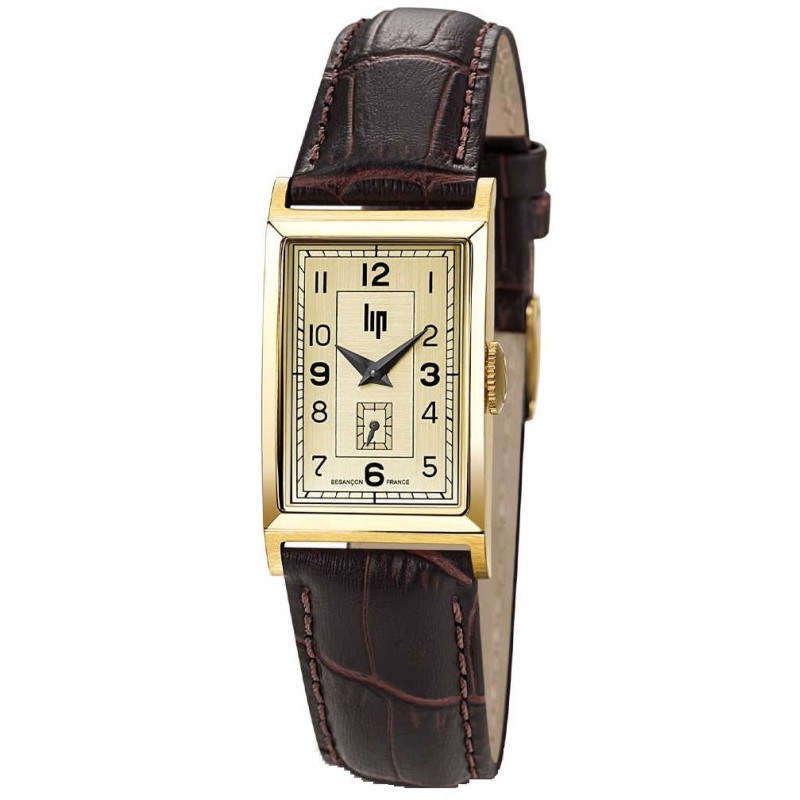 Montre Lip Churchill T18 bracelet cuir marron fond doré