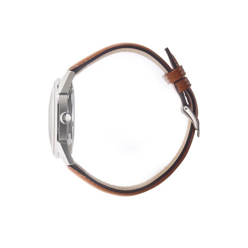 Montre Lip Himalaya bracelet cuir marron fond gris avec dateur