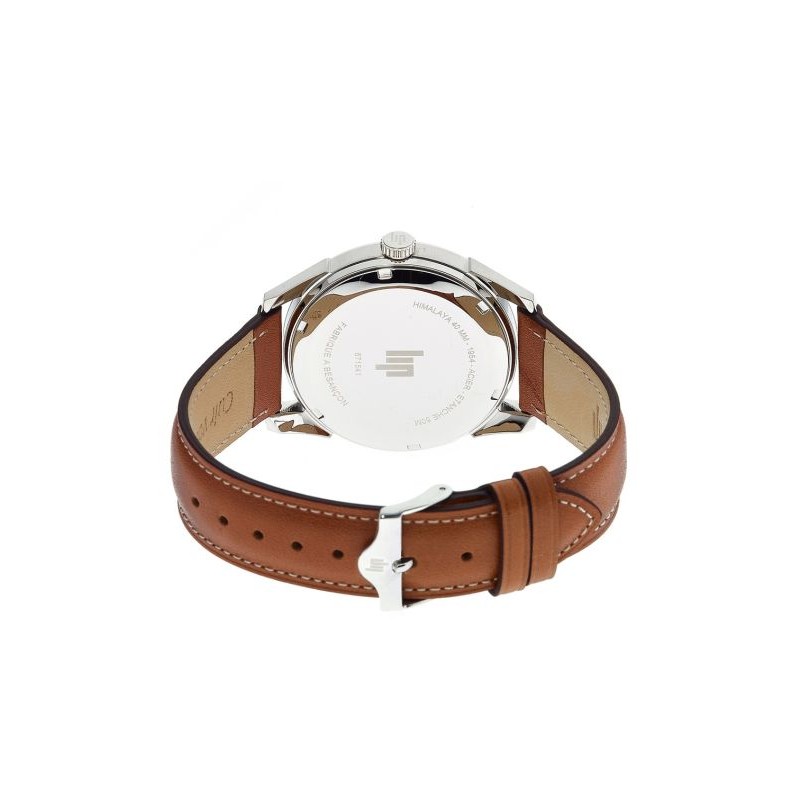 Montre Lip Himalaya bracelet cuir marron fond gris avec dateur
