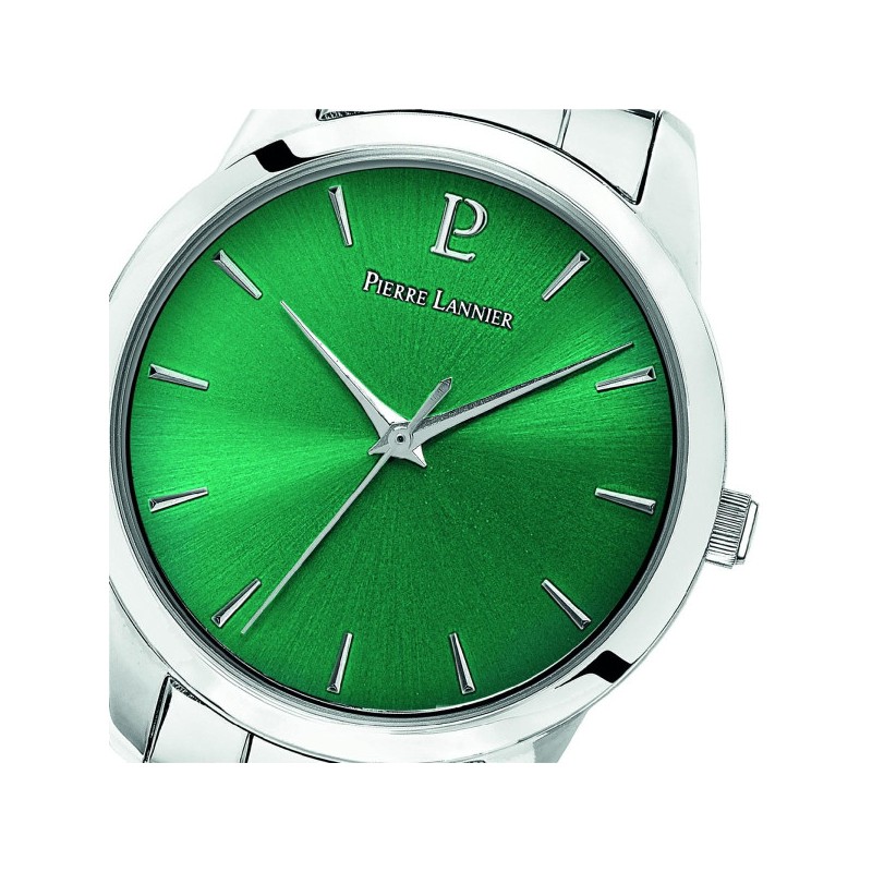 Montre Femme Pierre Lannier acier argenté fond vert