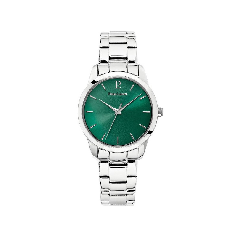 Montre Femme Pierre Lannier acier argenté fond vert