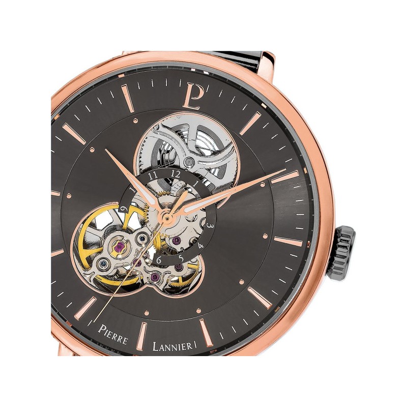 Montre Femme Pierre Lannier Mélodie bracelet acier noir lunette doré rose