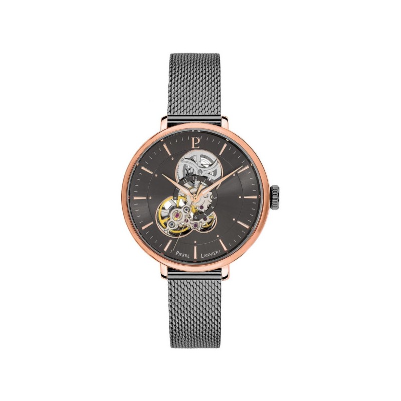 Montre Femme Pierre Lannier Mélodie bracelet acier noir lunette doré rose