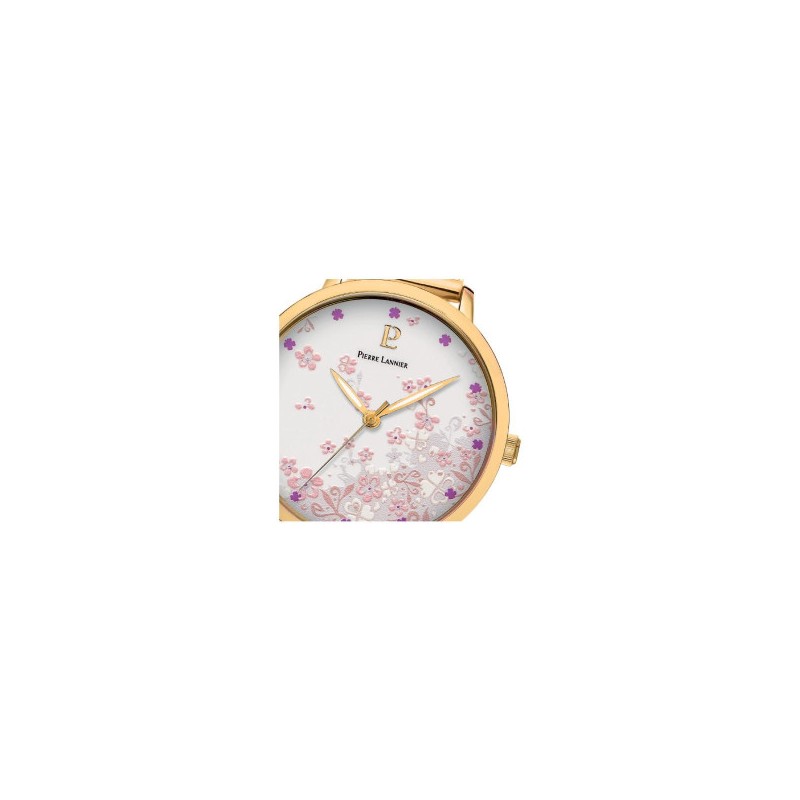 Montre Femme Pierre Lannier Tallia doré fond blanc fleuri