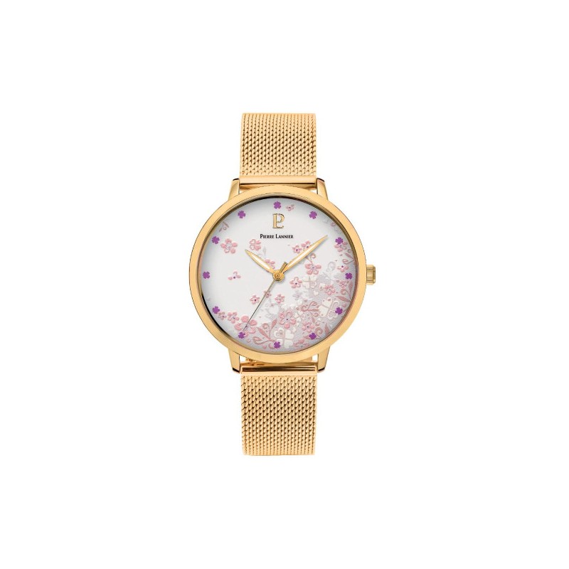 Montre Femme Pierre Lannier Tallia doré fond blanc fleuri
