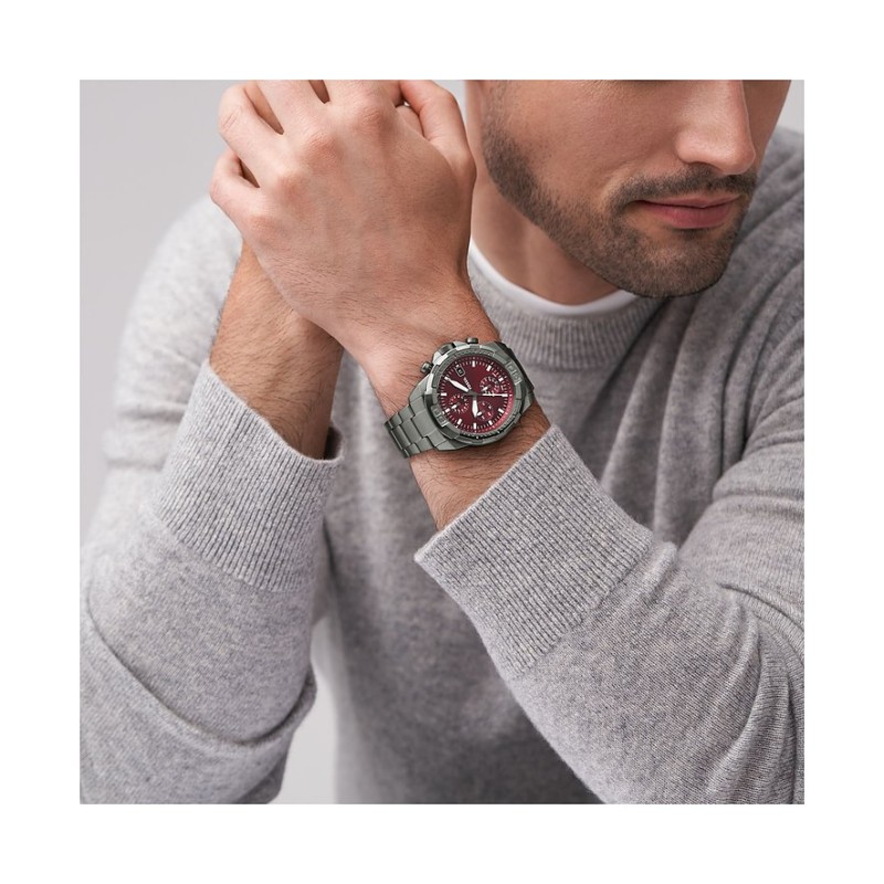 Montre Fossil Homme Bronson chronographe fond rouge