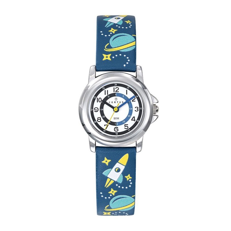 Montre Certus Junior garçon cuir bleu "galaxie"