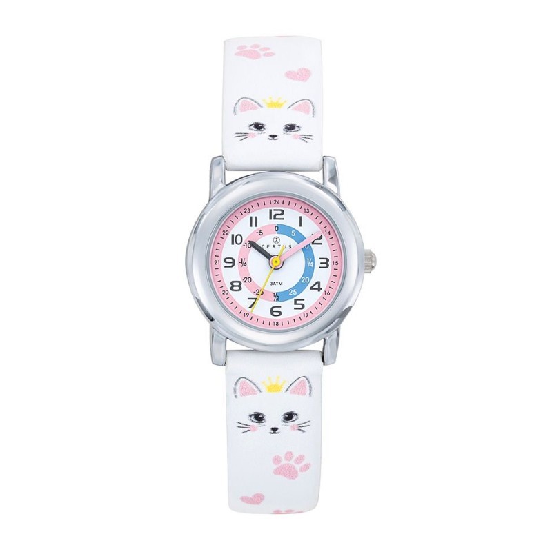Montre Certus Junior fille cuir blanc "petit chaton"
