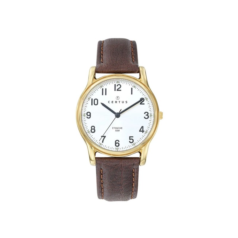 Montre Homme Certus cuir marron boitier doré