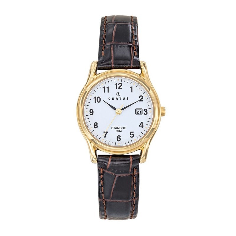 Montre Femme Certus cuir marron boitier doré
