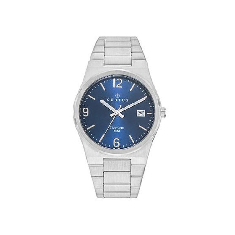 Montre Homme Certus acier argenté fond bleu avec dateur