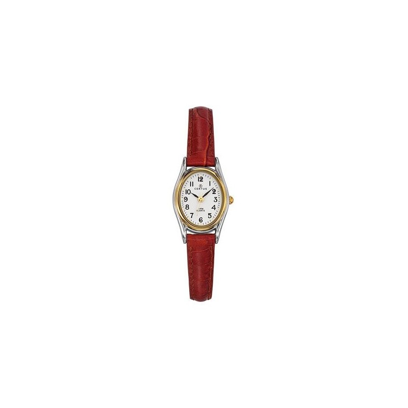 Montre Femme Certus cuir rouge cadran ovale fond blanc