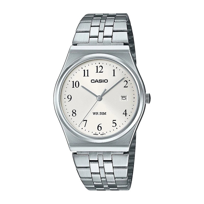 Montre Casio acier argenté fond blanc avec dateur