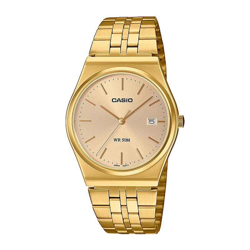 Montre Casio acier doré fond blanc avec dateur