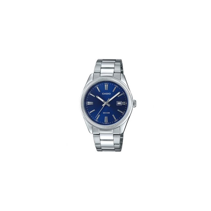 Montre Casio acier argenté fond bleu avec dateur
