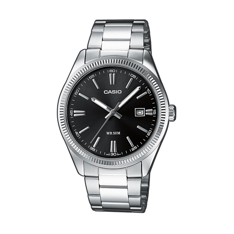 Montre Casio acier argenté fond noir avec dateur