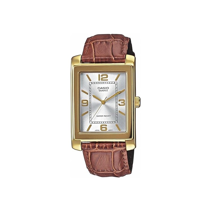 Montre Casio cuir marron forme rectangle doré index dorés