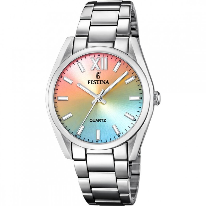 Montre Femme Festina Boyfriend acier argenté fond multicolores