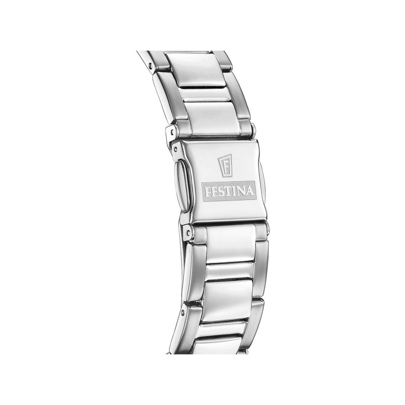 Montre Femme Festina Boyfriend acier argenté fond noir oxydes de zirconium multicolores