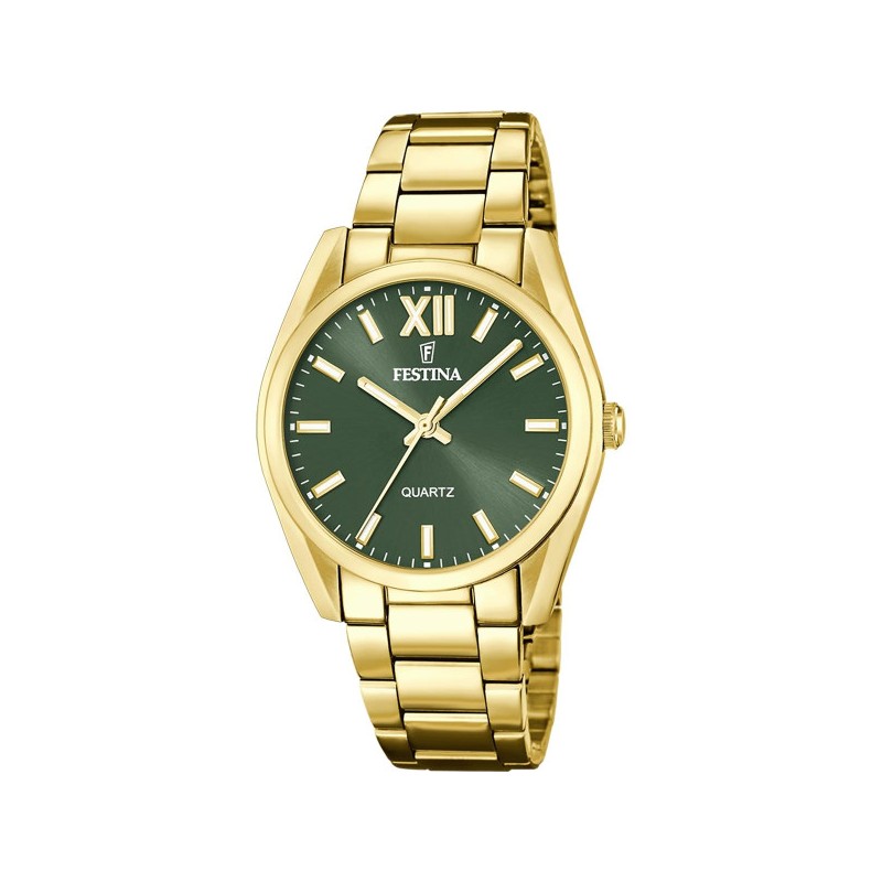 Montre Femme Festina Boyfriend acier doré fond vert