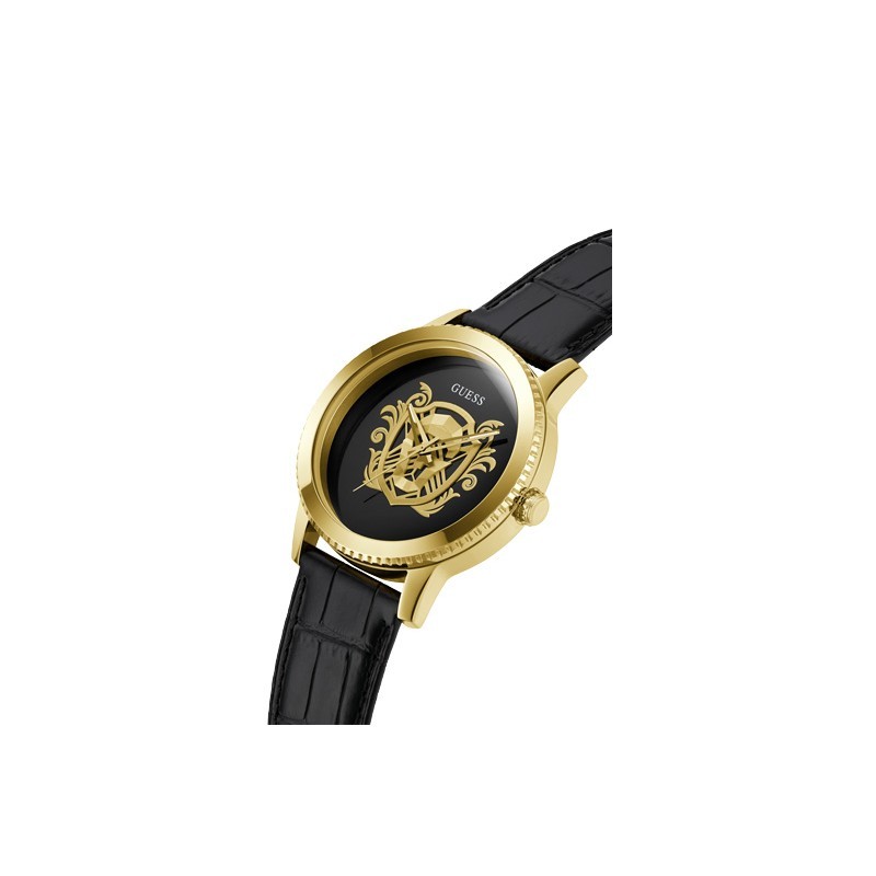 Montre Monarch Guess homme bracelet en cuir noir