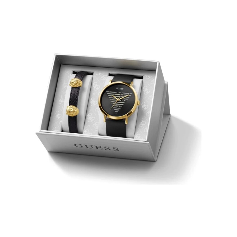 Coffret montre Guess homme et bracelet en cuir noir