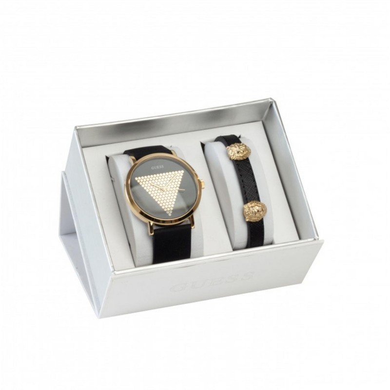 Coffret montre Guess et bracelet en cuir noir