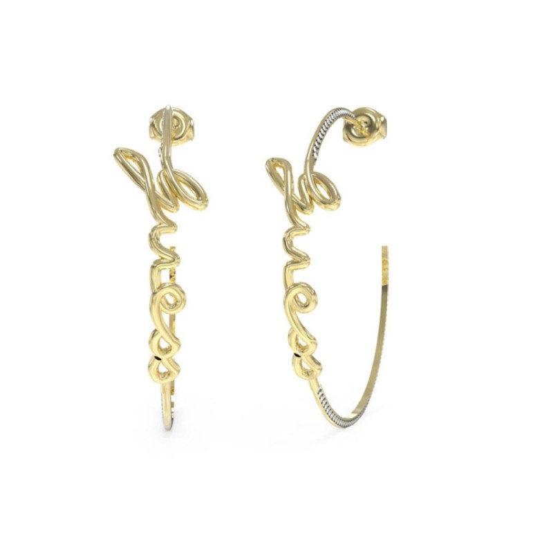 Boucles d'oreilles demi créoles femme guess en acier doré avec oxydes de zirconium