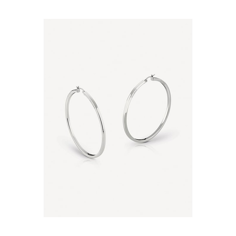 Boucles d'oreilles argentées Guess femme Hoops I did it again carrées en acier plaqué rhodium