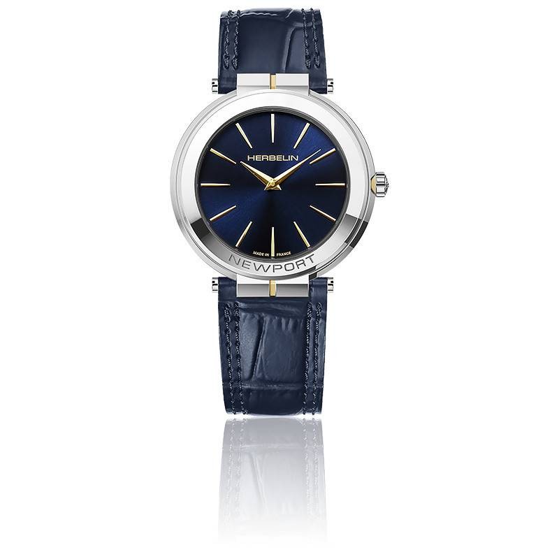 Montre Homme Michel Herbelin Collection Newport Slim Bracelet en Cuir et cadran rond bleu nuit